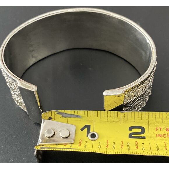Silver Plate Heavy Filagree Covered Open Cuff Bracelet - Picture 8 of 9